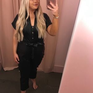 All black faux leather jumpsuit